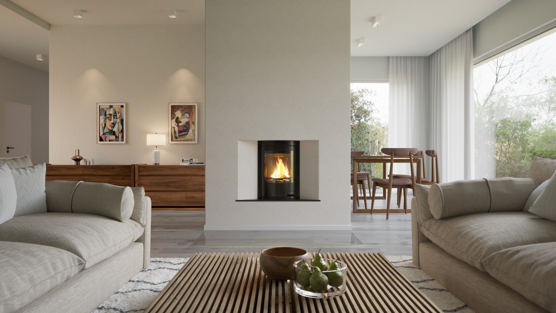 Krbová vložka AQUAFLAM ® PANORAMA 7 s výměníkem a základní regulací