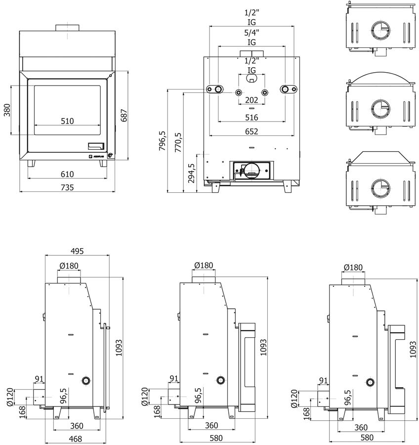 Krbová vložka AQUAFLAM ® 25 s výměníkem a základní regulací
