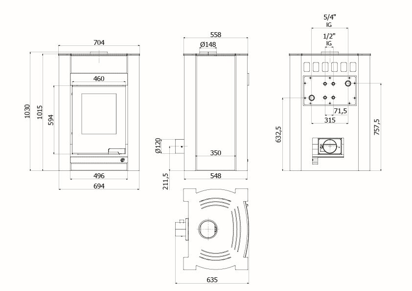 Krbová kamna AQUAFLAM VARIO ® KALMAR 11/5kW hnědá - sametová